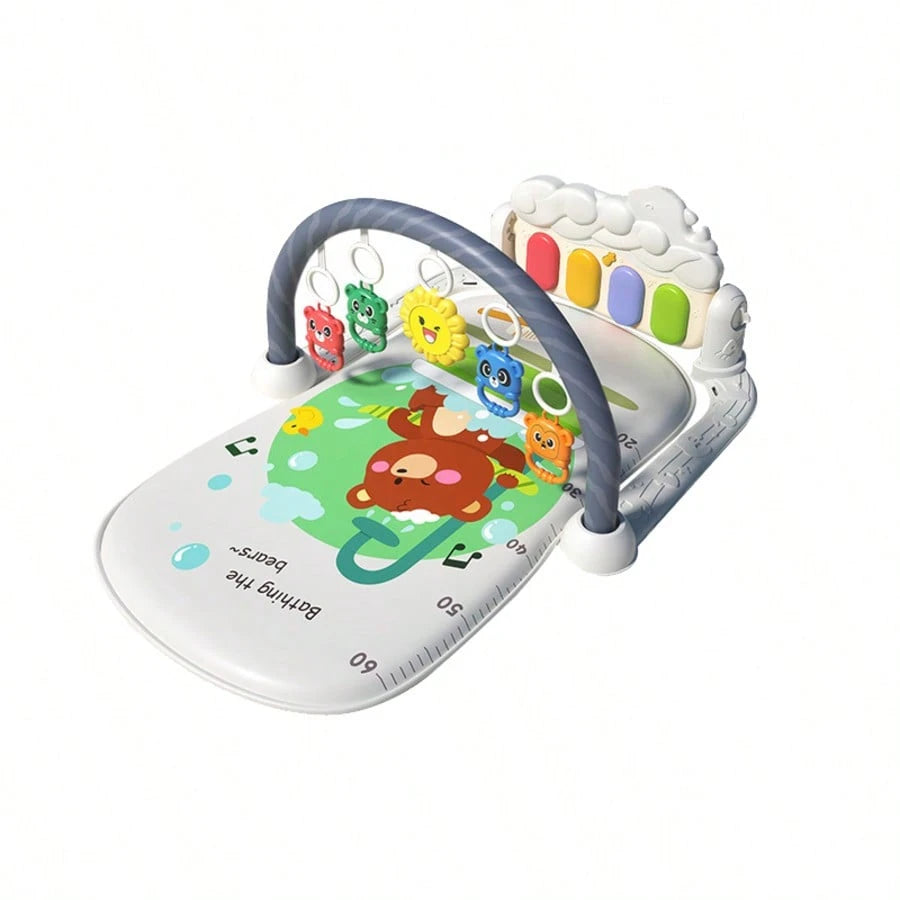 3-In-1 Baby Piano Play Gym Mat, Music Lights + Sensory Toys & Height Chart, Washable Playmat For 0-12M Infant Brain Development