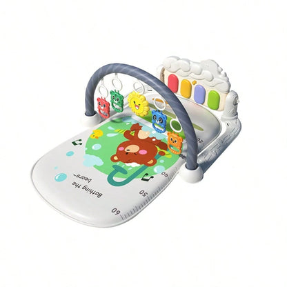 3-In-1 Baby Piano Play Gym Mat, Music Lights + Sensory Toys & Height Chart, Washable Playmat For 0-12M Infant Brain Development