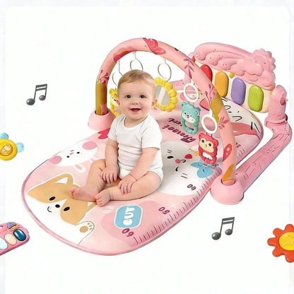 3-In-1 Baby Piano Play Gym Mat, Music Lights + Sensory Toys & Height Chart, Washable Playmat For 0-12M Infant Brain Development
