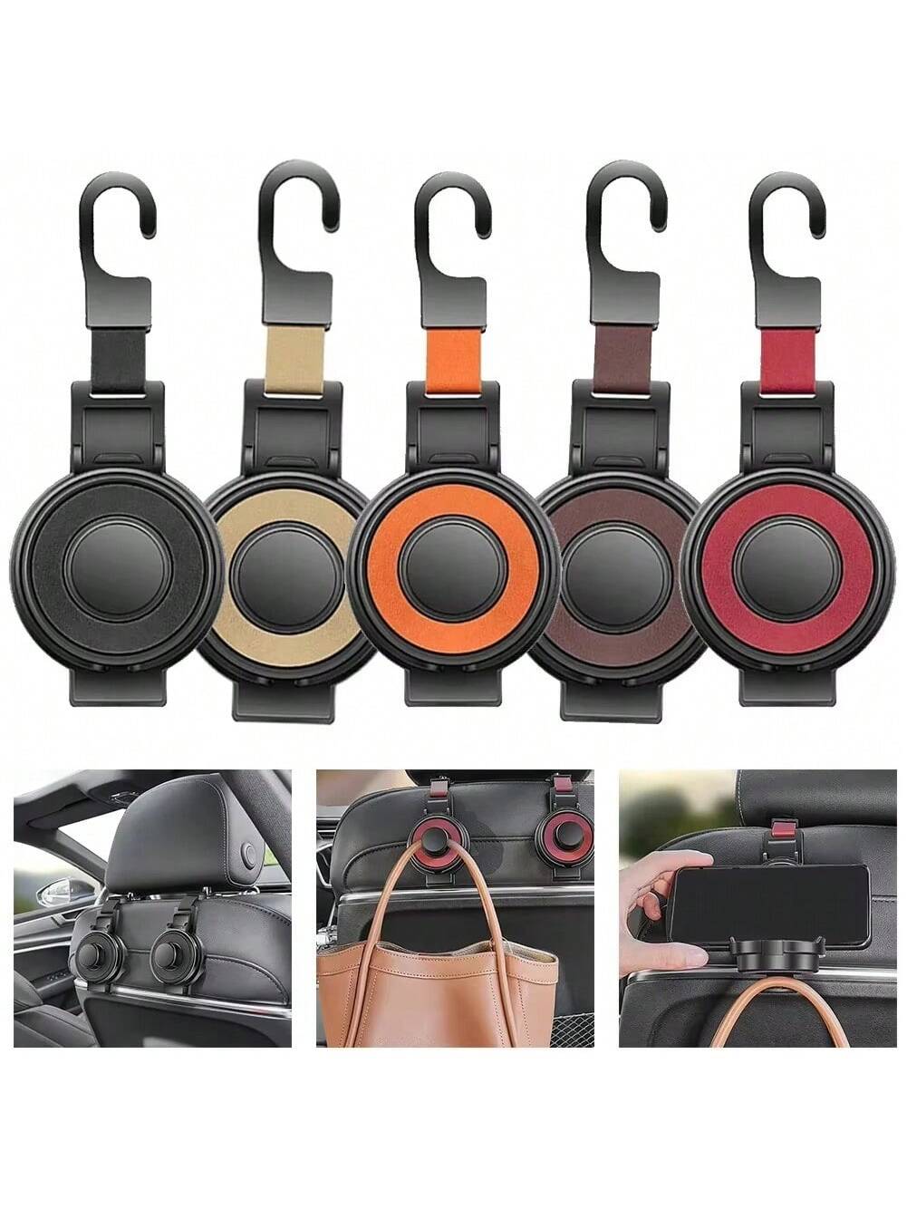 3-In-1 Car Seat Headrest Hanger, Backseat Headrest Hook, Car Phone Holder, And Foldable Cup Holder- Car Interior Accessories