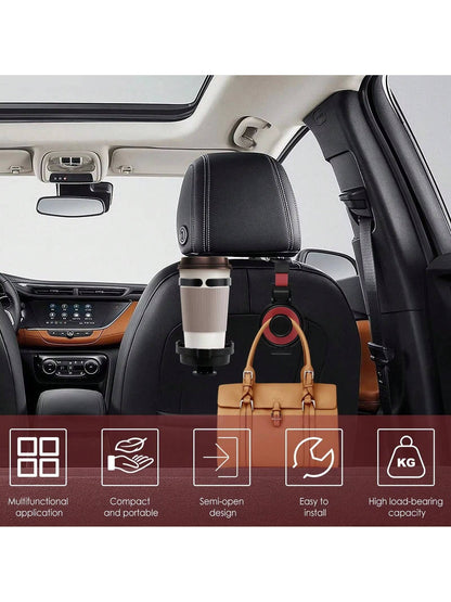 3-In-1 Car Seat Headrest Hanger, Backseat Headrest Hook, Car Phone Holder, And Foldable Cup Holder- Car Interior Accessories