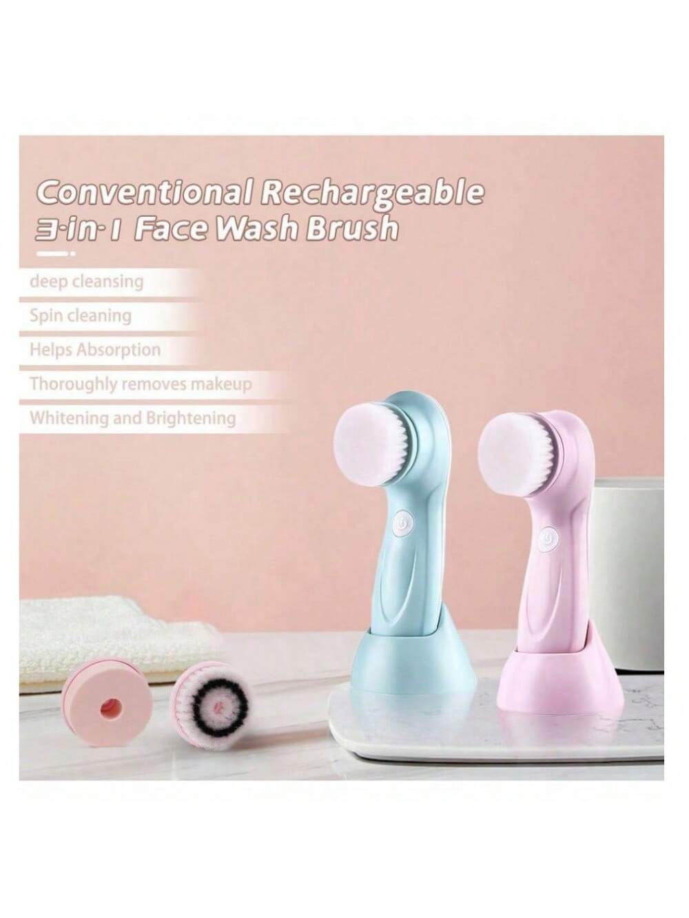 3 In 1 Electric Facial Cleanser Multi-Functional Rotating Massage Face Brush Blackheads Pore Cleansing Face Washer 450mAh