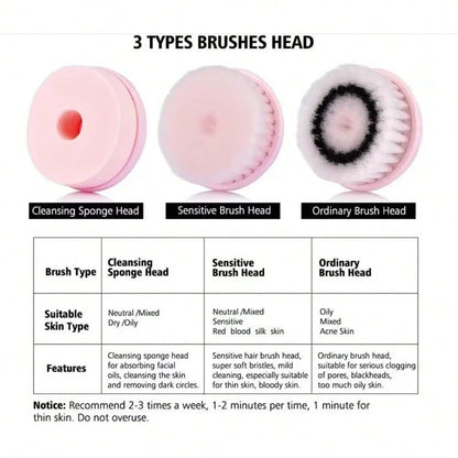 3 In 1 Electric Facial Cleanser Multi-Functional Rotating Massage Face Brush Blackheads Pore Cleansing Face Washer 450mAh