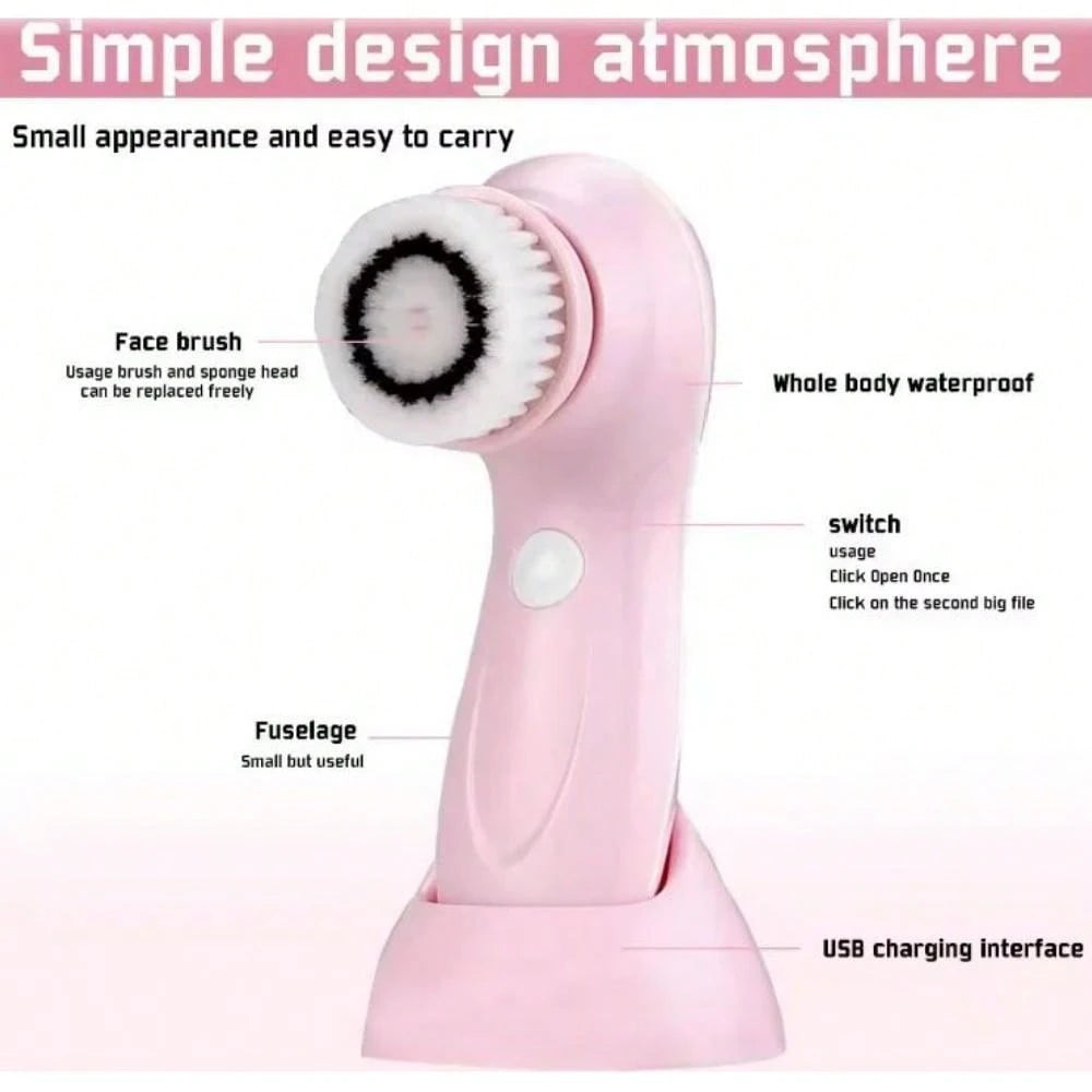3 In 1 Electric Facial Cleanser Multi-Functional Rotating Massage Face Brush Blackheads Pore Cleansing Face Washer 450mAh