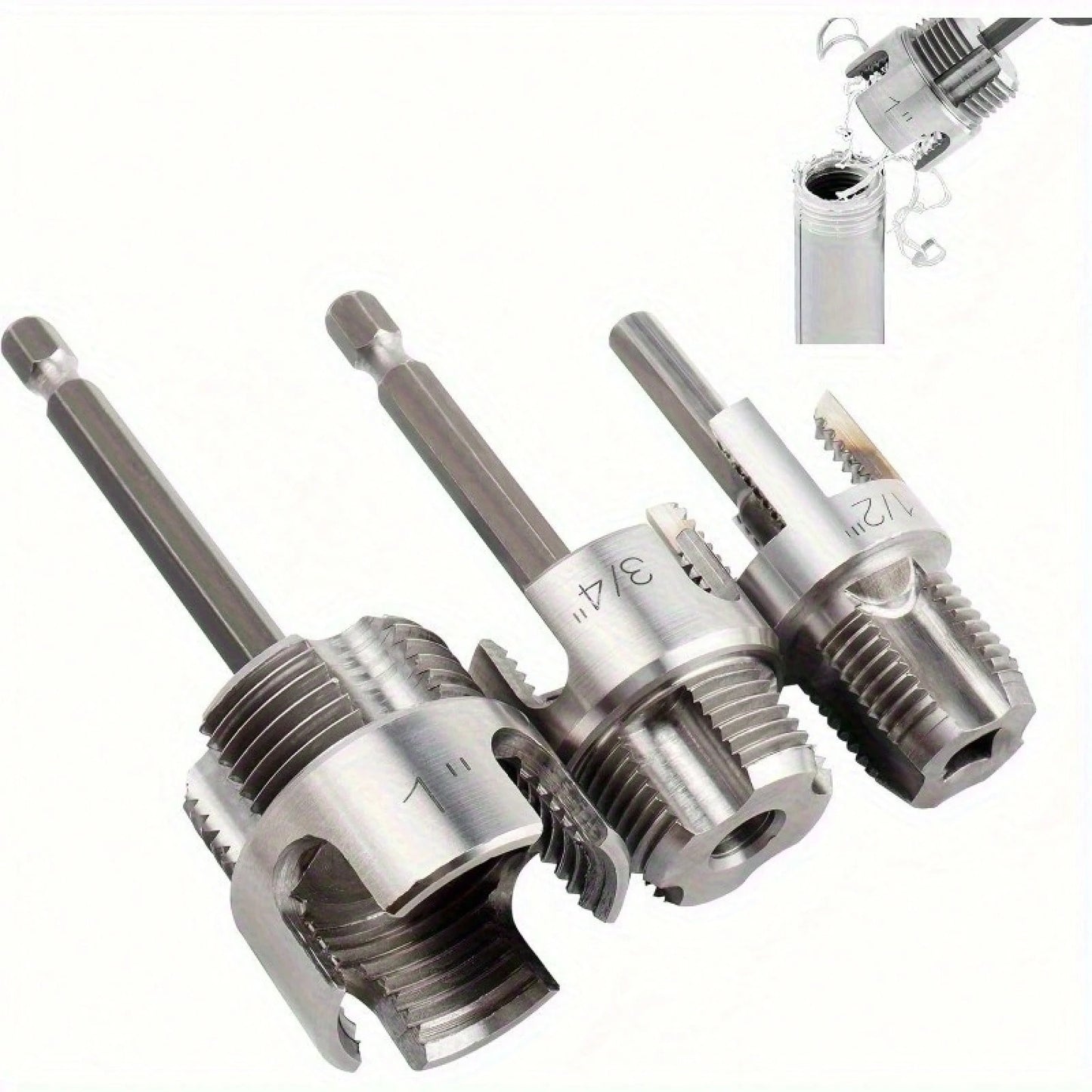 3-Pack Heavy-Duty Pipe Threading Tool Set – 1/2", 3/4", 1" NPT Die & Tap Kit, Drill-Compatible PVC/Plastic Pipe Thread Cutter For DIY & Pro Plumbing (Fits Standard Drills)