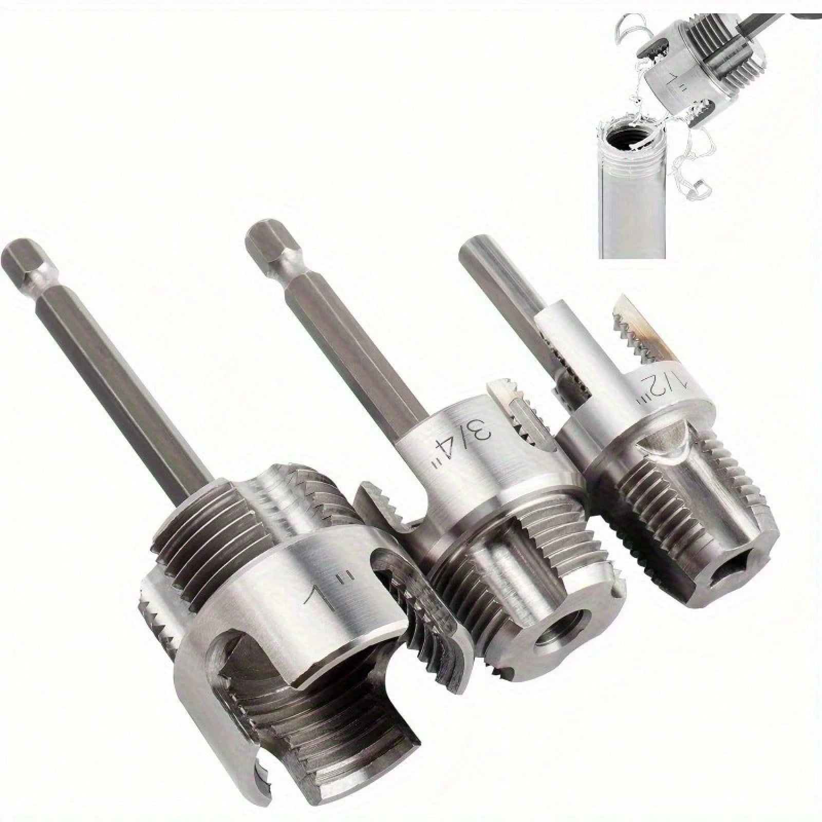 3-Pack Heavy-Duty Pipe Threading Tool Set – 1/2", 3/4", 1" NPT Die & Tap Kit, Drill-Compatible PVC/Plastic Pipe Thread Cutter For DIY & Pro Plumbing (Fits Standard Drills)