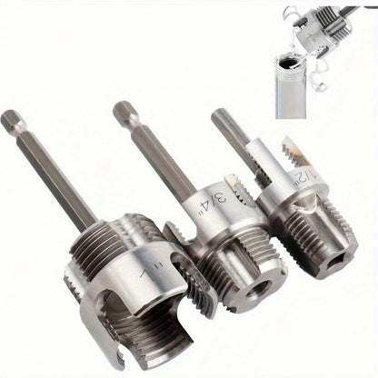 3-Pack Heavy-Duty Pipe Threading Tool Set – 1/2", 3/4", 1" NPT Die & Tap Kit, Drill-Compatible PVC/Plastic Pipe Thread Cutter For DIY & Pro Plumbing (Fits Standard Drills)