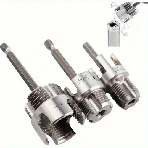 3-Pack Heavy-Duty Pipe Threading Tool Set – 1/2", 3/4", 1" NPT Die & Tap Kit, Drill-Compatible PVC/Plastic Pipe Thread Cutter For DIY & Pro Plumbing (Fits Standard Drills)