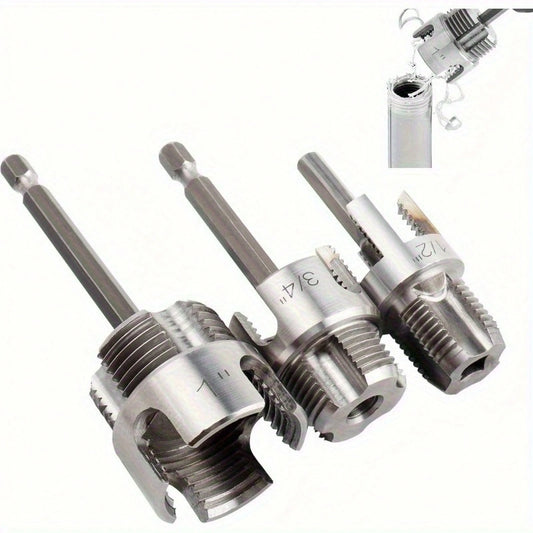 3-Pack Heavy-Duty Pipe Threading Tool Set – 1/2", 3/4", 1" NPT Die & Tap Kit, Drill-Compatible PVC/Plastic Pipe Thread Cutter For DIY & Pro Plumbing (Fits Standard Drills)