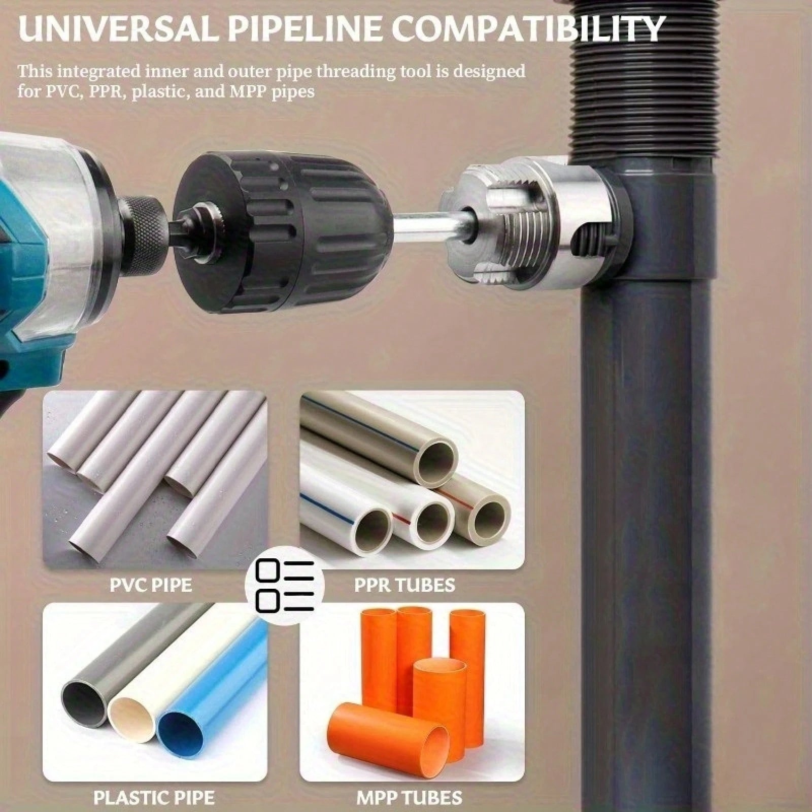 3-Pack Heavy-Duty Pipe Threading Tool Set – 1/2", 3/4", 1" NPT Die & Tap Kit, Drill-Compatible PVC/Plastic Pipe Thread Cutter For DIY & Pro Plumbing (Fits Standard Drills)
