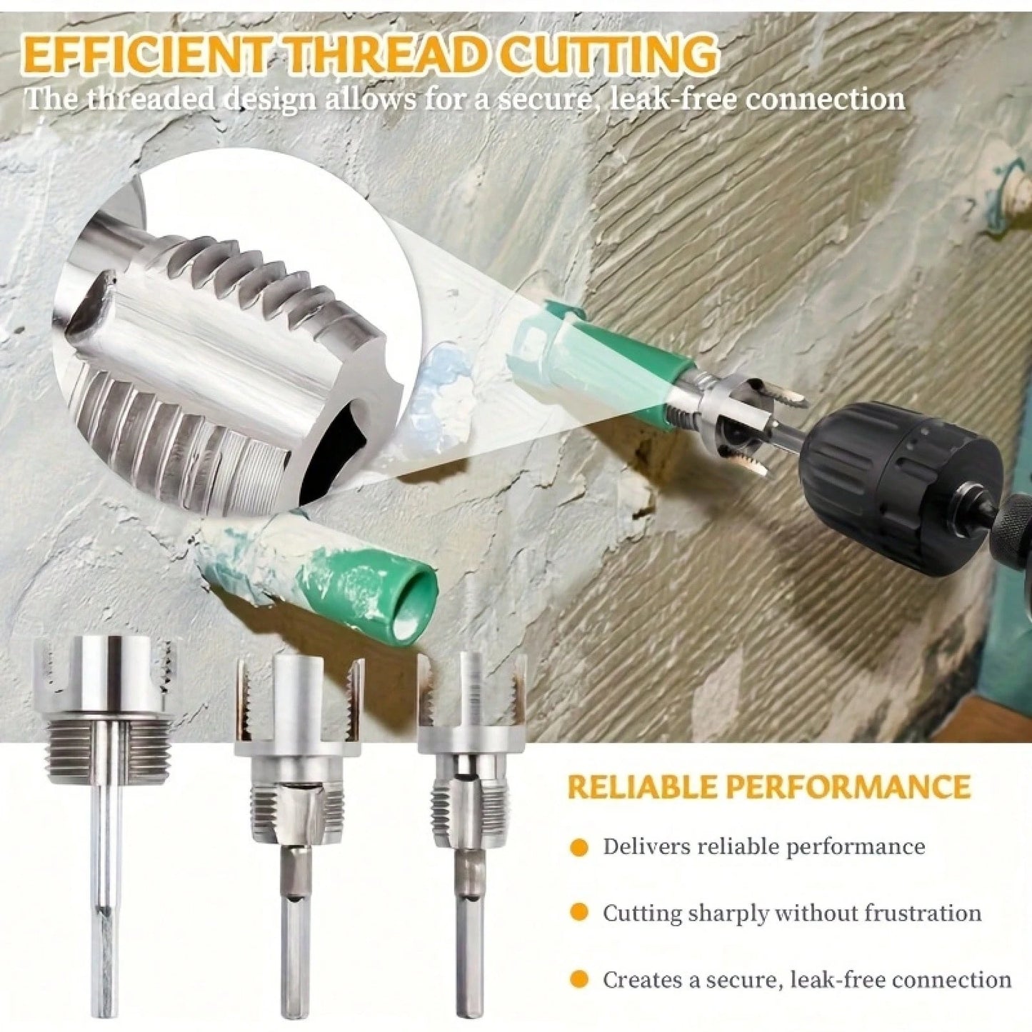 3-Pack Heavy-Duty Pipe Threading Tool Set – 1/2", 3/4", 1" NPT Die & Tap Kit, Drill-Compatible PVC/Plastic Pipe Thread Cutter For DIY & Pro Plumbing (Fits Standard Drills)