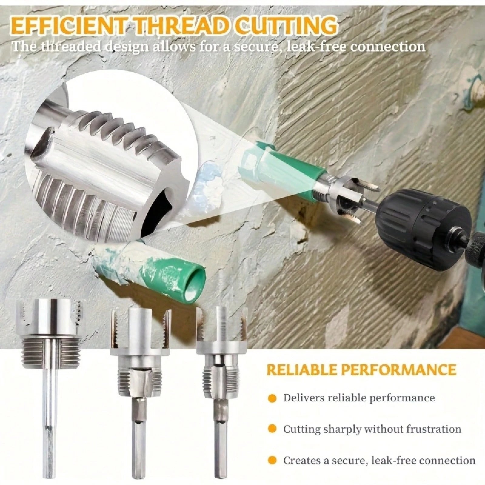 3-Pack Heavy-Duty Pipe Threading Tool Set – 1/2", 3/4", 1" NPT Die & Tap Kit, Drill-Compatible PVC/Plastic Pipe Thread Cutter For DIY & Pro Plumbing (Fits Standard Drills)