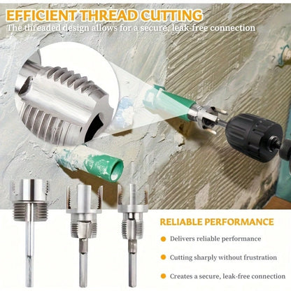 3-Pack Heavy-Duty Pipe Threading Tool Set – 1/2", 3/4", 1" NPT Die & Tap Kit, Drill-Compatible PVC/Plastic Pipe Thread Cutter For DIY & Pro Plumbing (Fits Standard Drills)