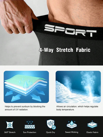 3 Packs Men'S High Elasticity Compression Shorts, Quick-Dry Polyester Running Fitness Pocket Shorts With Side Pockets, Breathable Knit Fabric, Solid Color, For Sports & Training