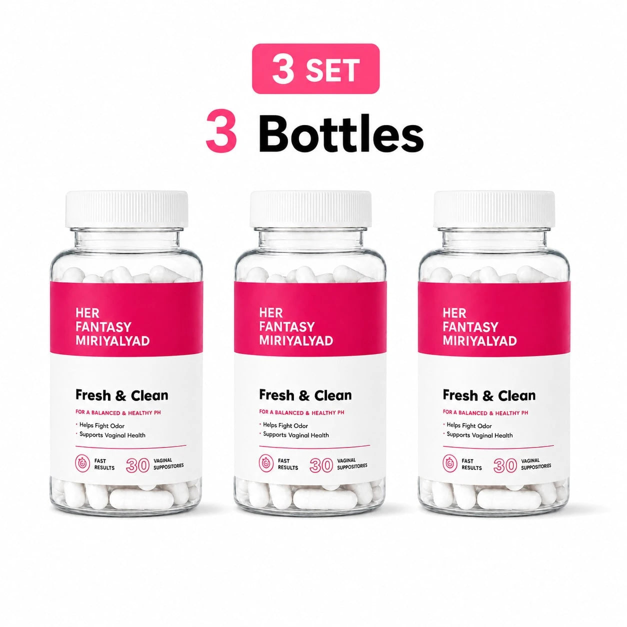 3 PCS Her Box- Boric Acid PH Balancing Vaginal Suppository (60 Count, For Women, Free Shipping, Dietary Supplement
