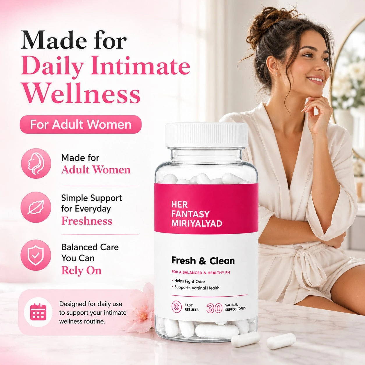 3 PCS Her Box- Boric Acid PH Balancing Vaginal Suppository (60 Count, For Women, Free Shipping, Dietary Supplement