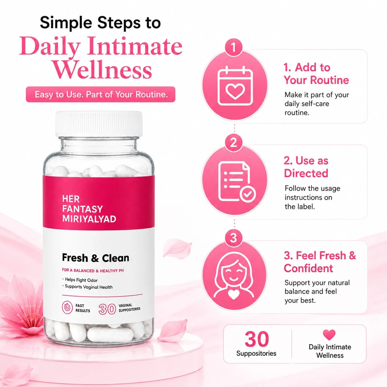 3 PCS Her Box- Boric Acid PH Balancing Vaginal Suppository (60 Count, For Women, Free Shipping, Dietary Supplement