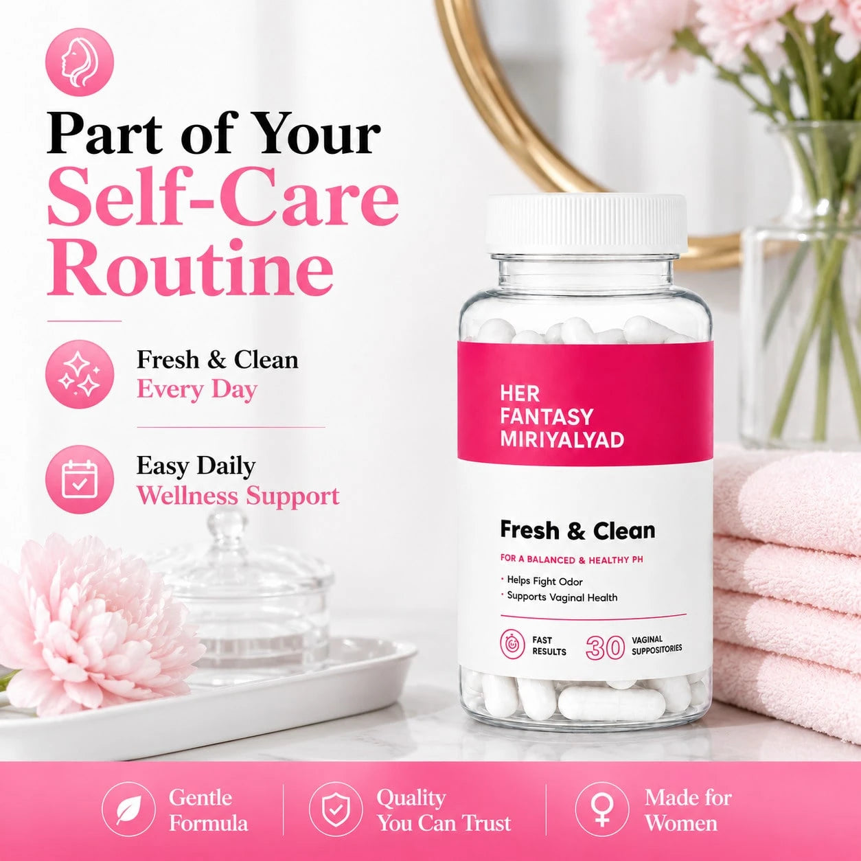 3 PCS Her Box- Boric Acid PH Balancing Vaginal Suppository (60 Count, For Women, Free Shipping, Dietary Supplement