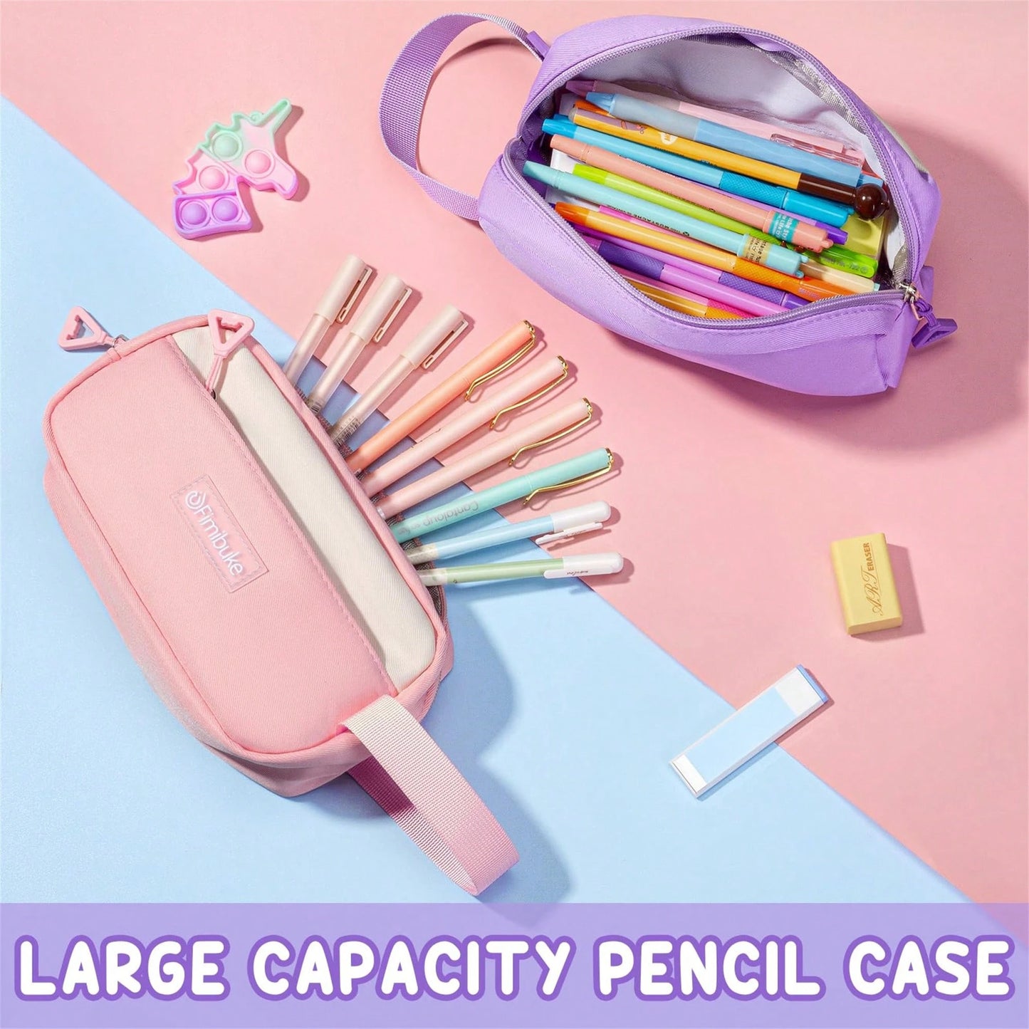 3 PCS School Backpacks For Teens- Cute Backpack With Lunch Box & Pencil Pouch, Lightweight Multi-Pocket Campus Shoulder Bag For Travel, (Pink & Black)