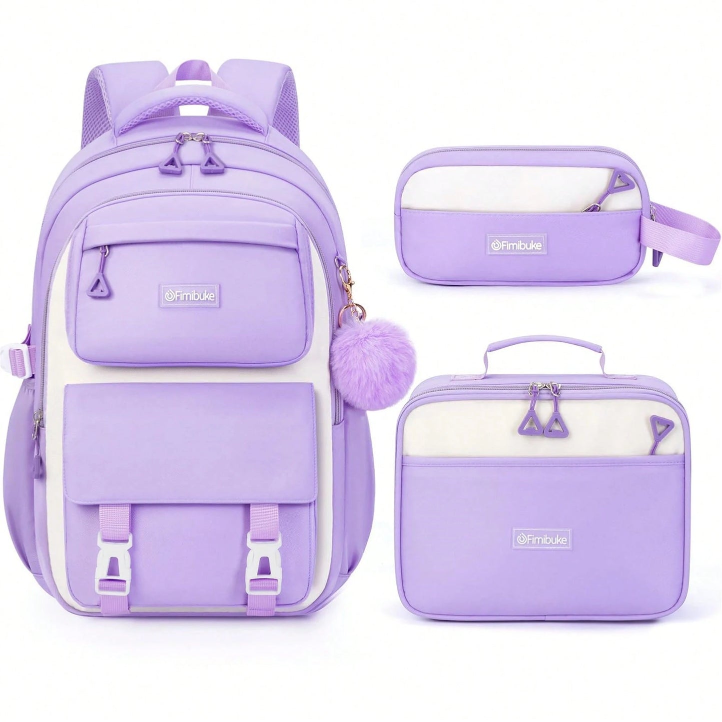 3 PCS School Backpacks For Teens- Cute Backpack With Lunch Box & Pencil Pouch, Lightweight Multi-Pocket Campus Shoulder Bag For Travel, (Pink & Black)