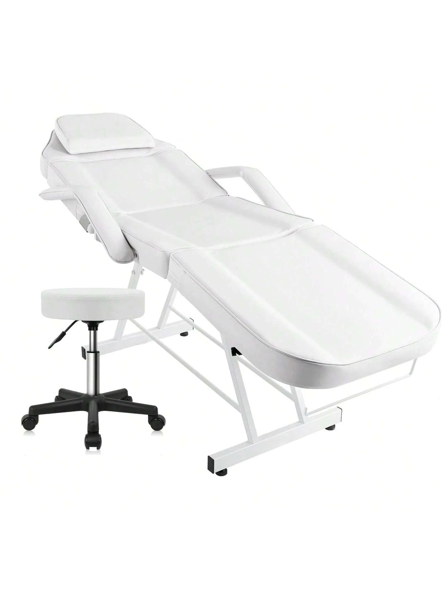3-Section Spa Massage Table With Hydraulic Stool, 73-Inch Adjustable Tattoo Chair Esthetician Lash Bed With Removable Headrest, Salon Chair Facial Bed For Beauty Barber Massage Equipment Lash Bed, Mas