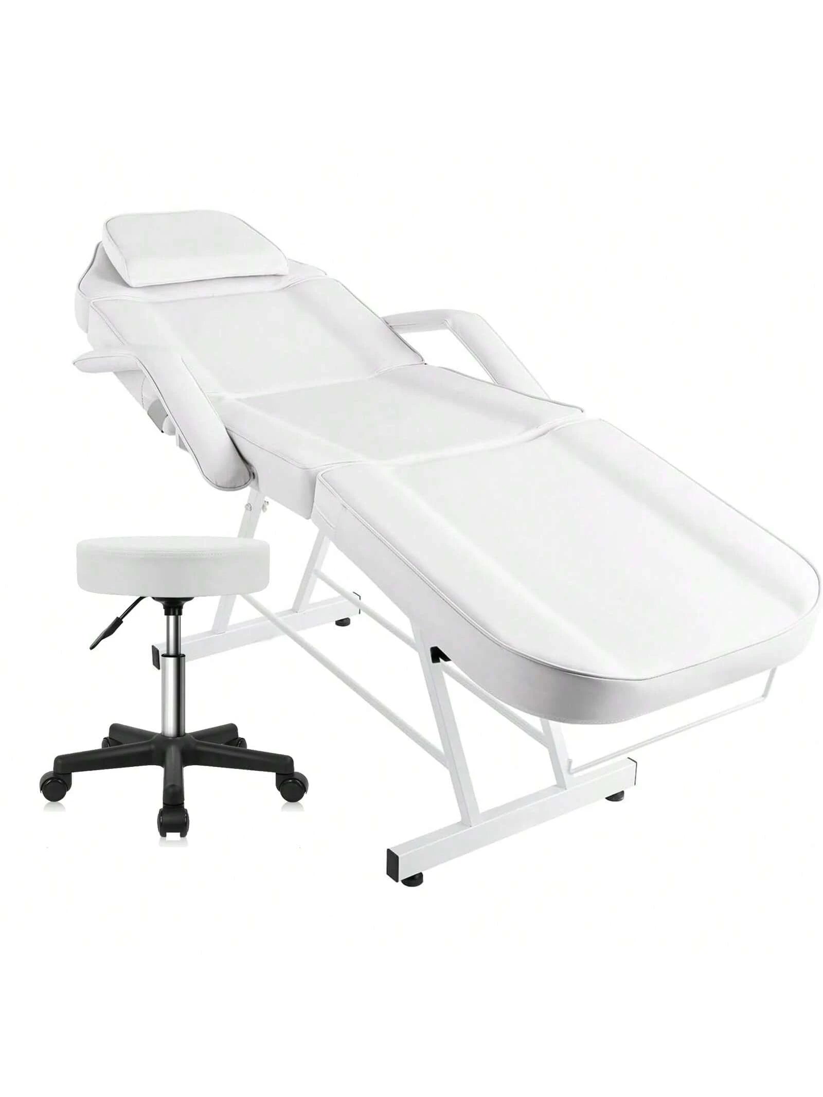 3-Section Spa Massage Table With Hydraulic Stool, 73-Inch Adjustable Tattoo Chair Esthetician Lash Bed With Removable Headrest, Salon Chair Facial Bed For Beauty Barber Massage Equipment Lash Bed, Mas
