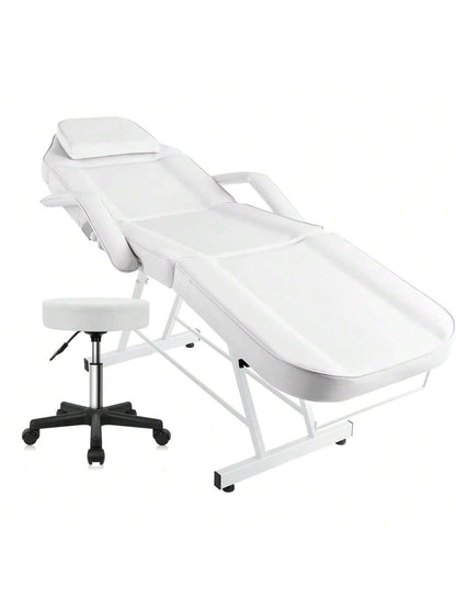 3-Section Spa Massage Table With Hydraulic Stool, 73-Inch Adjustable Tattoo Chair Esthetician Lash Bed With Removable Headrest, Salon Chair Facial Bed For Beauty Barber Massage Equipment Lash Bed, Mas
