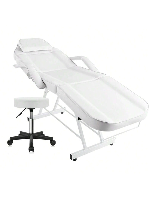 3-Section Spa Massage Table With Hydraulic Stool, 73-Inch Adjustable Tattoo Chair Esthetician Lash Bed With Removable Headrest, Salon Chair Facial Bed For Beauty Barber Massage Equipment Lash Bed, Mas