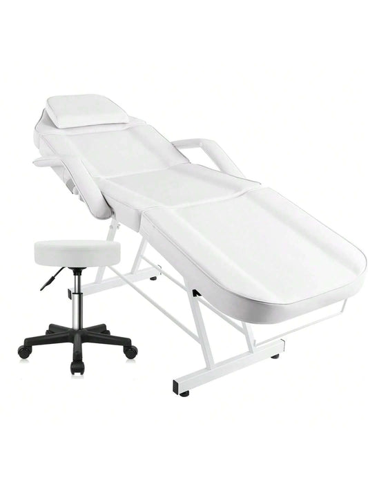 3-Section Spa Massage Table With Hydraulic Stool, 73-Inch Adjustable Tattoo Chair Esthetician Lash Bed With Removable Headrest, Salon Chair Facial Bed For Beauty Barber Massage Equipment Lash Bed, Mas