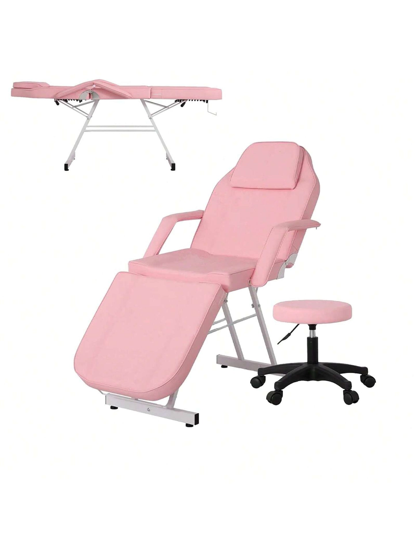 3-Section Spa Massage Table With Hydraulic Stool, 73-Inch Adjustable Tattoo Chair Esthetician Lash Bed With Removable Headrest, Salon Chair Facial Bed For Beauty Barber Massage Equipment Lash Bed, Mas