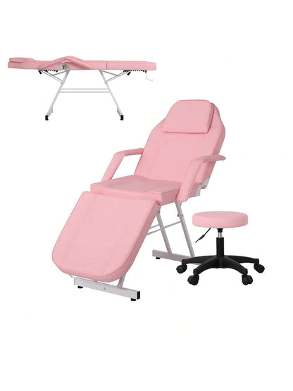 3-Section Spa Massage Table With Hydraulic Stool, 73-Inch Adjustable Tattoo Chair Esthetician Lash Bed With Removable Headrest, Salon Chair Facial Bed For Beauty Barber Massage Equipment Lash Bed, Mas