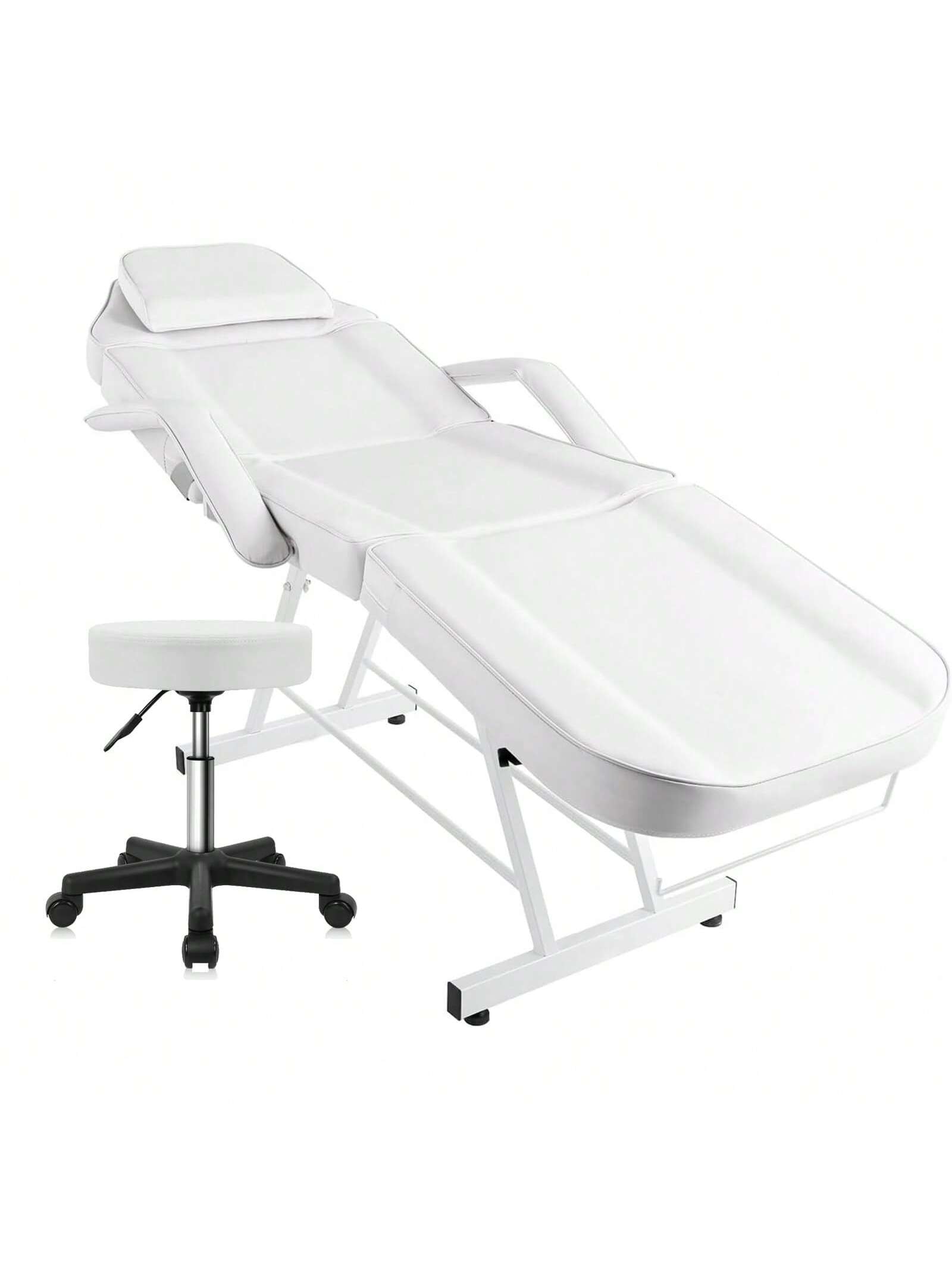 3-Section Spa Massage Table With Hydraulic Stool, 73-Inch Adjustable Tattoo Chair Esthetician Lash Bed With Removable Headrest, Salon Chair Facial Bed For Beauty Barber Massage Equipment Lash Bed, Mas