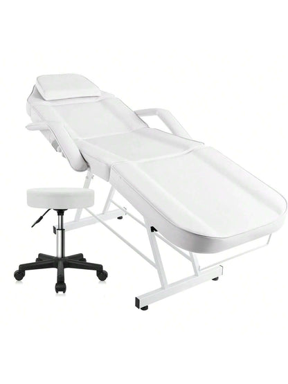 3-Section Spa Massage Table With Hydraulic Stool, 73-Inch Adjustable Tattoo Chair Esthetician Lash Bed With Removable Headrest, Salon Chair Facial Bed For Beauty Barber Massage Equipment Lash Bed, Mas