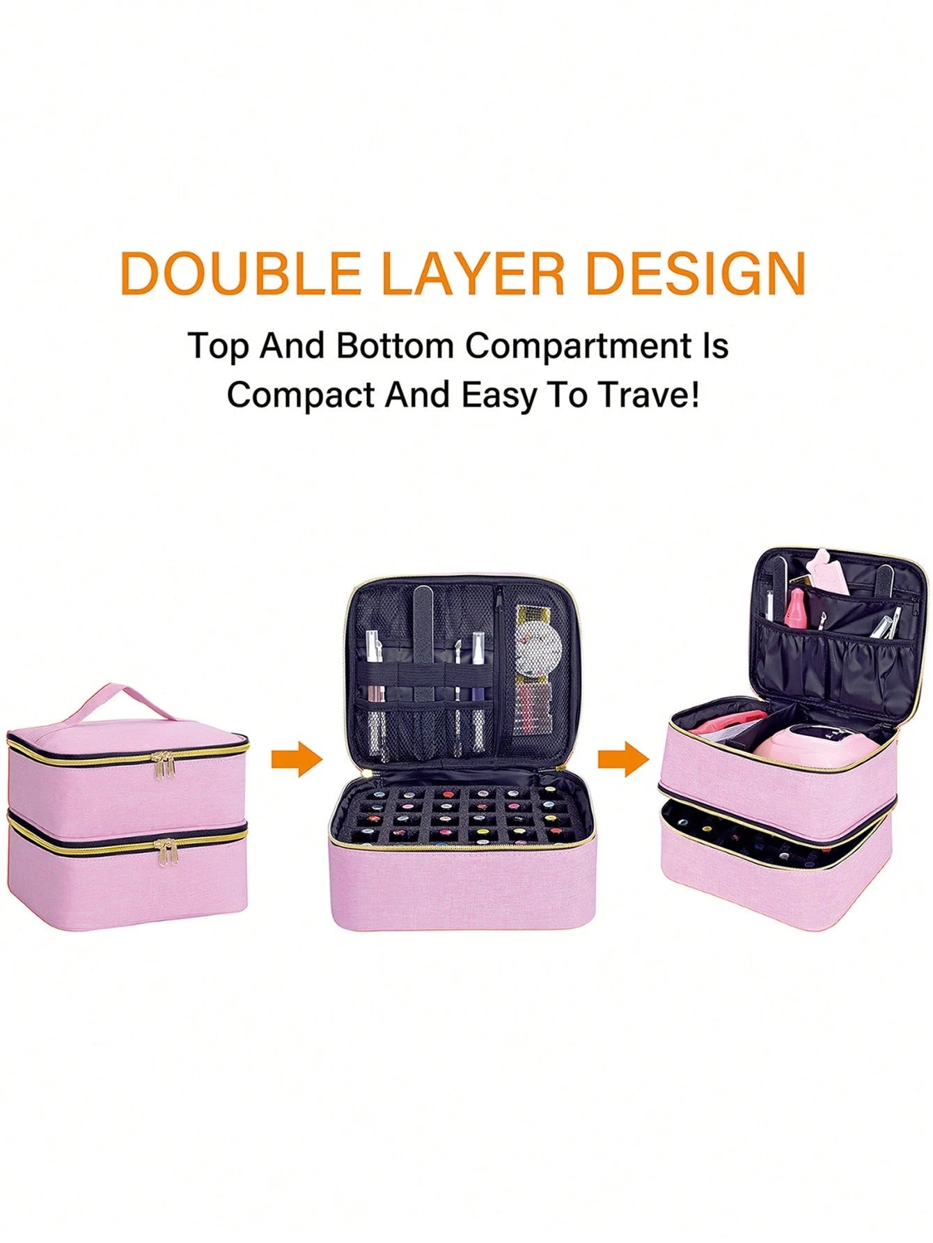 30-Bottle Nail Polish Storage Box- 15ml/0.5oz Capacity, With Tool Organizer Bag And Adjustable Dividers, Dual-Layer Design, Suitable For Nail Art Enthusiasts And Manicurists. Also Can Be Used As Cosm