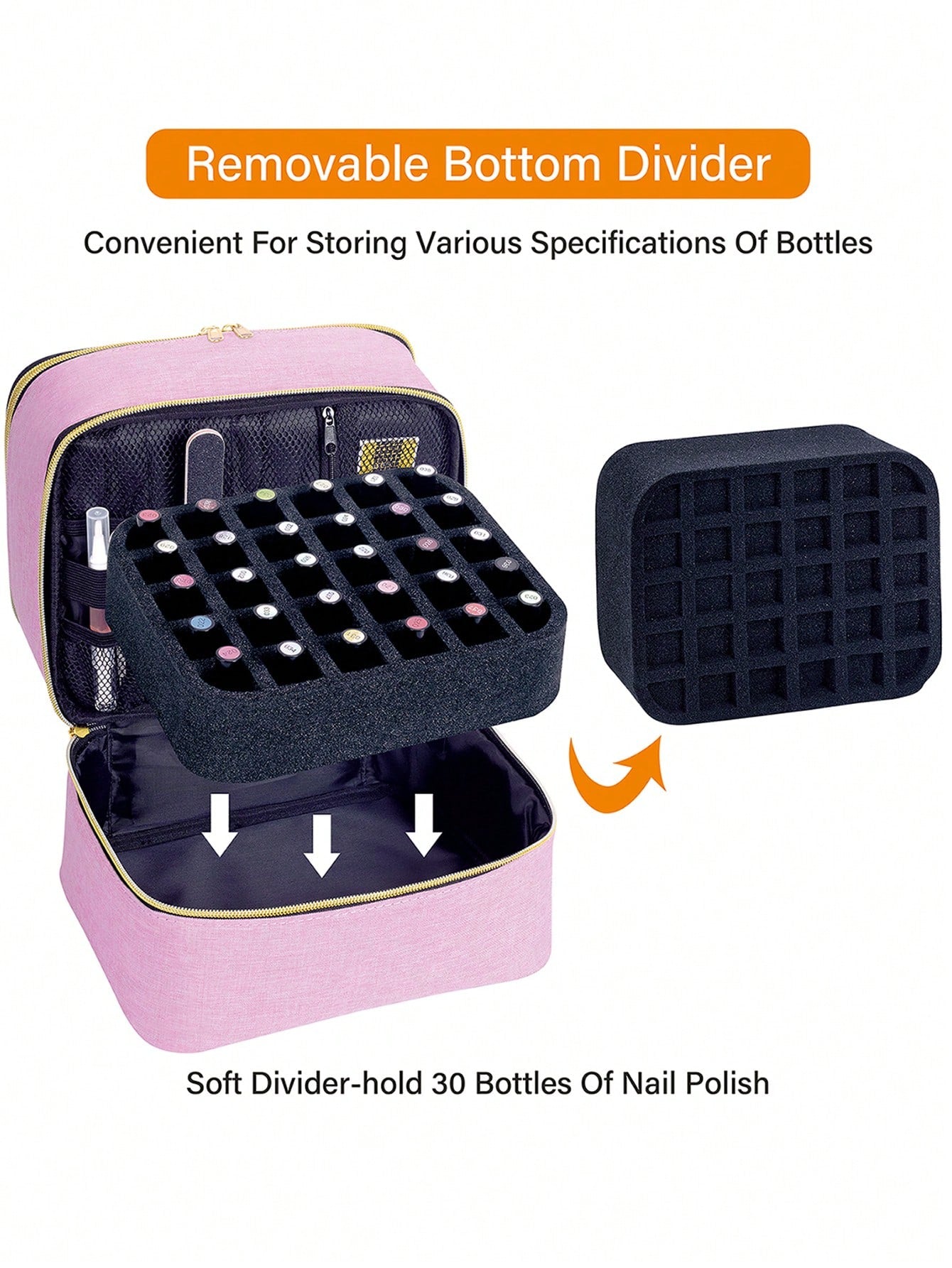 30-Bottle Nail Polish Storage Box- 15ml/0.5oz Capacity, With Tool Organizer Bag And Adjustable Dividers, Dual-Layer Design, Suitable For Nail Art Enthusiasts And Manicurists. Also Can Be Used As Cosm