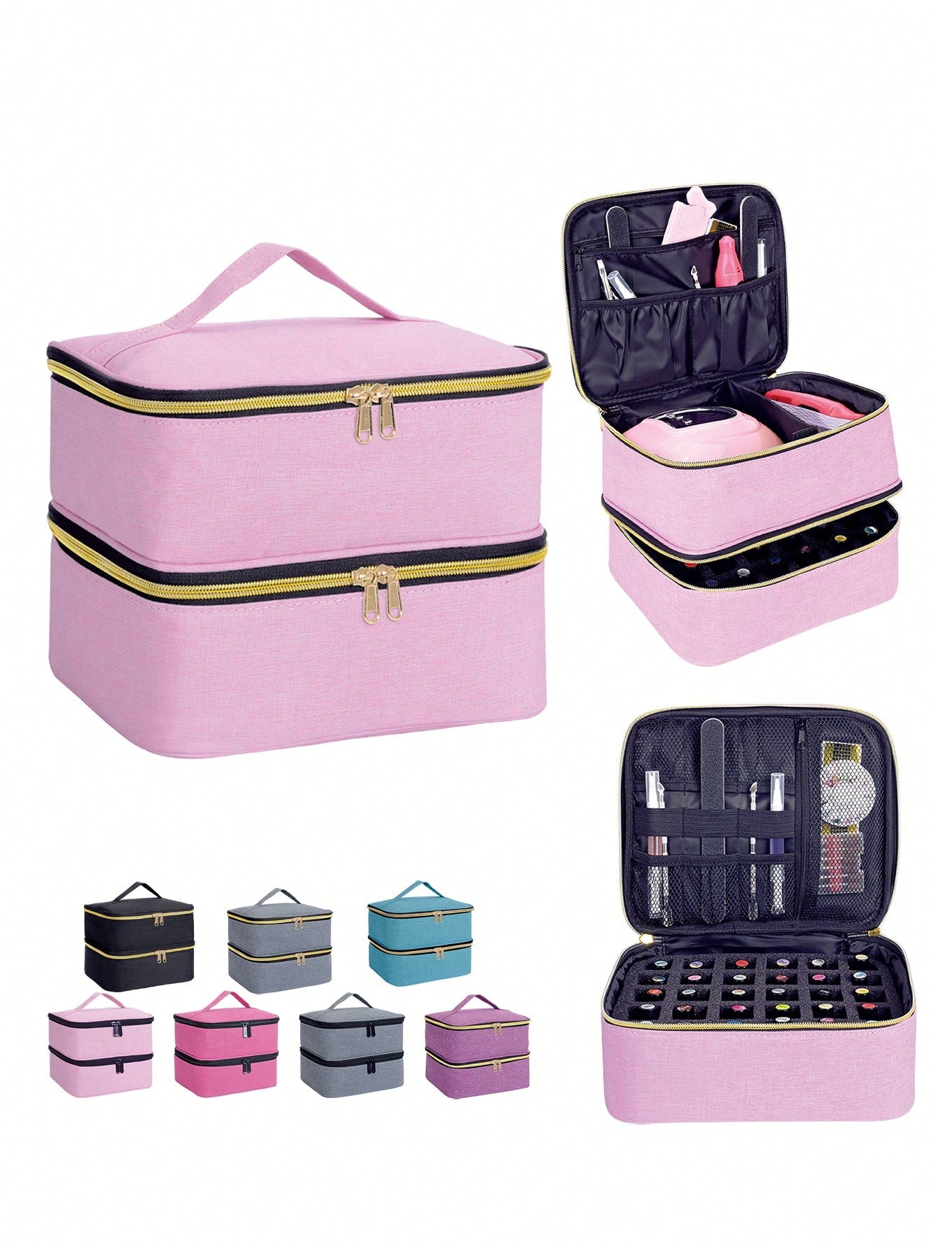 30-Bottle Nail Polish Storage Box- 15ml/0.5oz Capacity, With Tool Organizer Bag And Adjustable Dividers, Dual-Layer Design, Suitable For Nail Art Enthusiasts And Manicurists. Also Can Be Used As Cosm