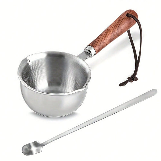 300ml Wooden-Handled Pot With Spoon, Suitable For Other Candle-Making Supplies, Household Items, And Wax Molding Materials For Jewelry Making