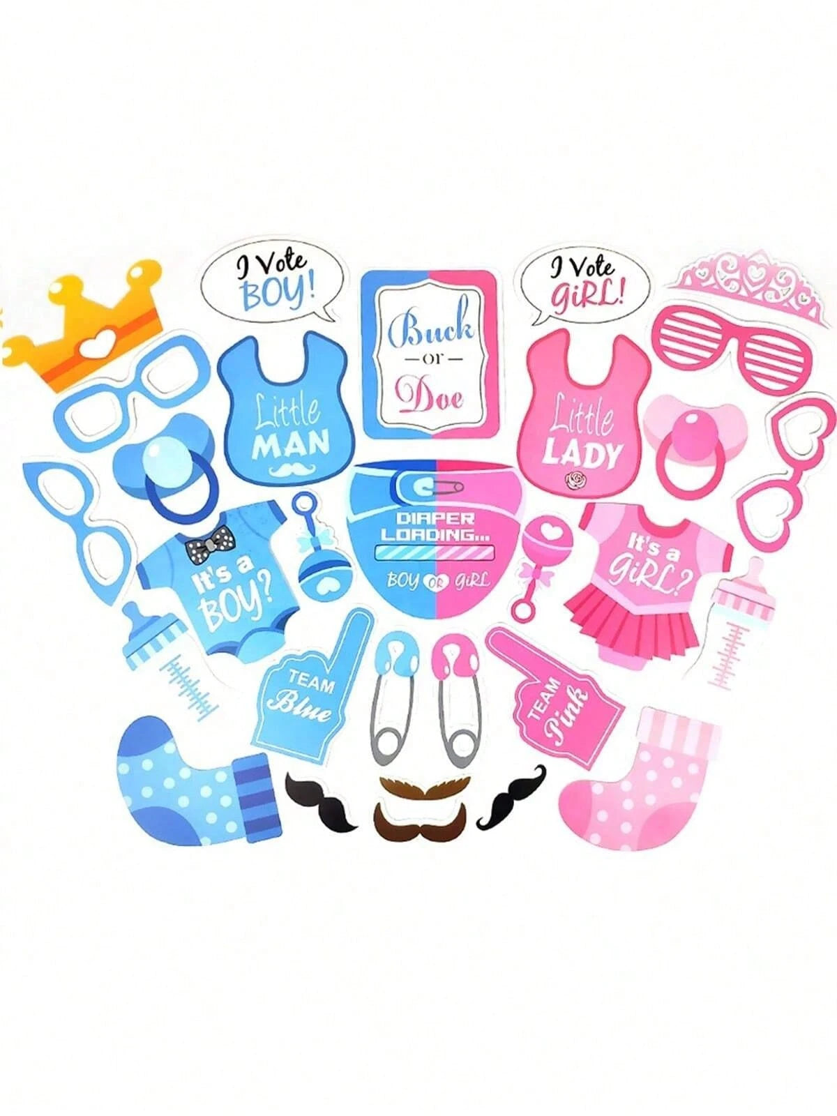 30pcs Gender Reveal Photo Booth Props,Baby Shower Decor,Birthday Decorations,Gender Reveal Decorations