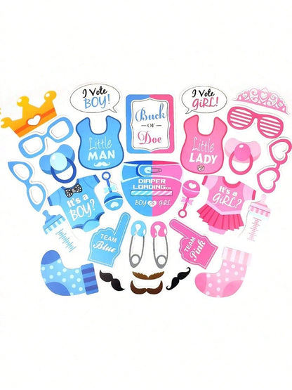 30pcs Gender Reveal Photo Booth Props,Baby Shower Decor,Birthday Decorations,Gender Reveal Decorations