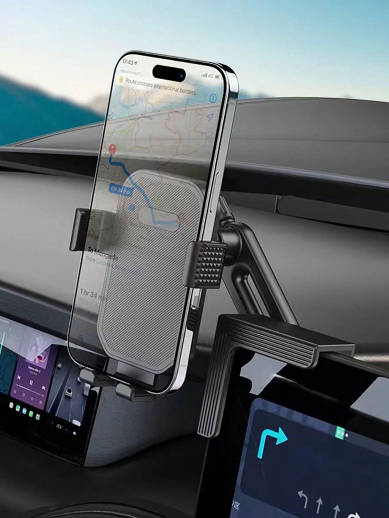 360° Adjustable 3-Point Stable Clip Center Display Screen Mount Holder, Suitable For Tesla Y/3, Compatible With Devices Up To 1.06 Inch Thick, Vertical Or Horizontal Phone Screen