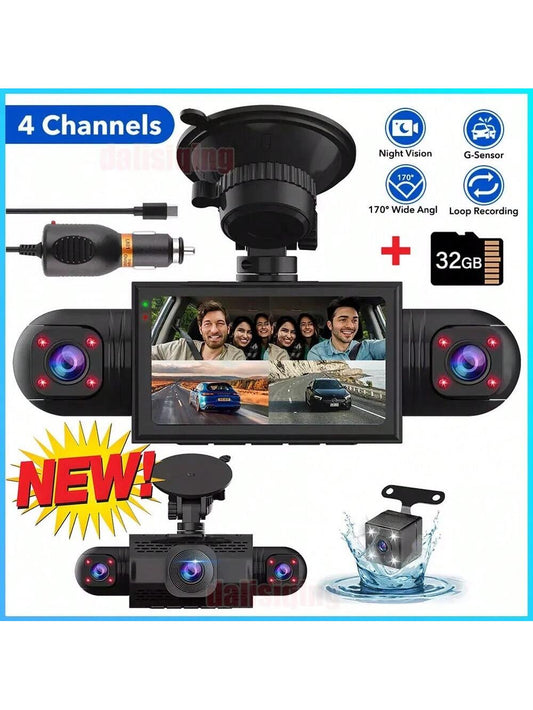 360 Degree View 4 Channel Dash Cam For Cars,Dash Cam Car Camera Front And Rear Inside Left Right For Cars,3 Inch Dashcams For Cars With IR Night Vision,Loop Recording,G-Sensor,24H Parking Mode Monitor