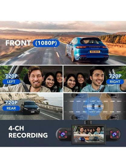 360 Degree View 4 Channel Dash Cam For Cars,Dash Cam Car Camera Front And Rear Inside Left Right For Cars,3 Inch Dashcams For Cars With IR Night Vision,Loop Recording,G-Sensor,24H Parking Mode Monitor