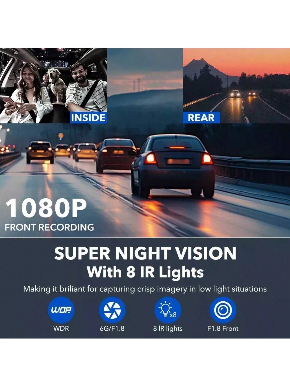 360 Degree View 4 Channel Dash Cam For Cars,Dash Cam Car Camera Front And Rear Inside Left Right For Cars,3 Inch Dashcams For Cars With IR Night Vision,Loop Recording,G-Sensor,24H Parking Mode Monitor