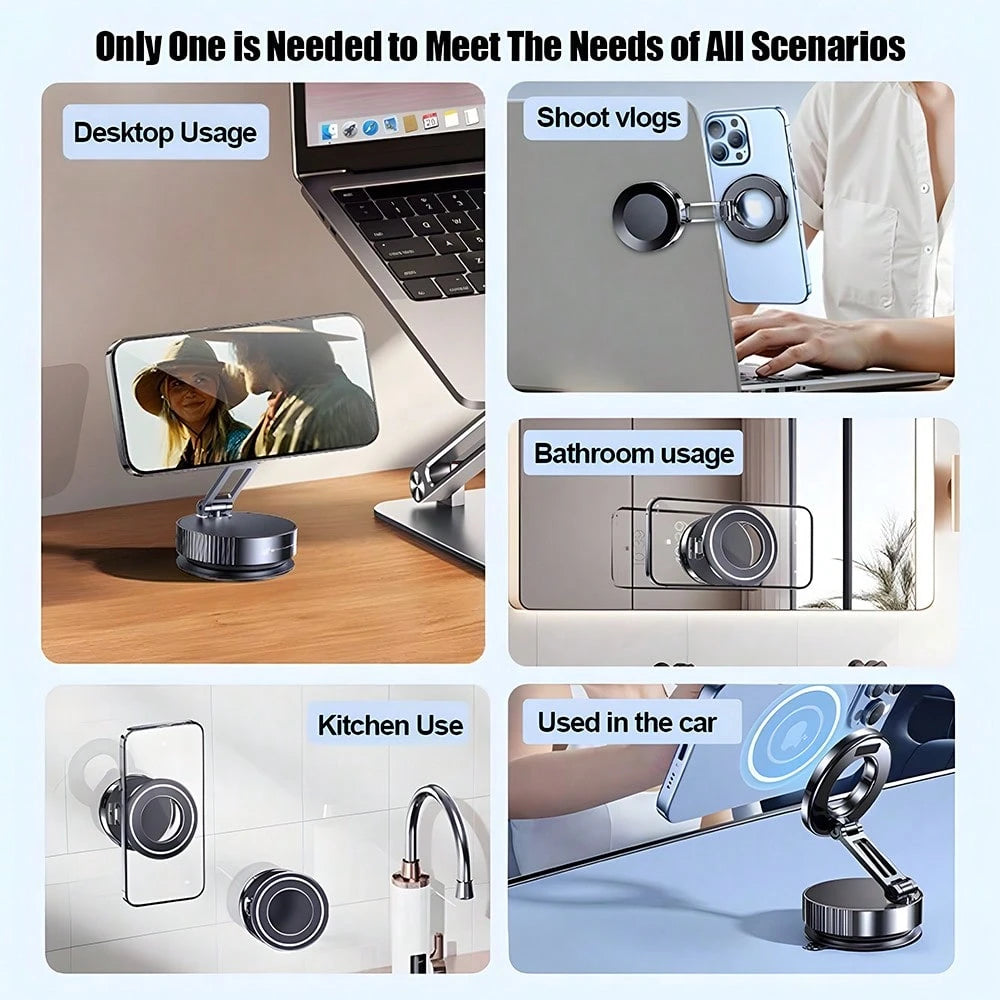 360° Foldable Magnetic Car Phone Holder With Small Vacuum Cup Stand Universally Suitable For Car Gym Office Driving Phone Holder Phone Accessories