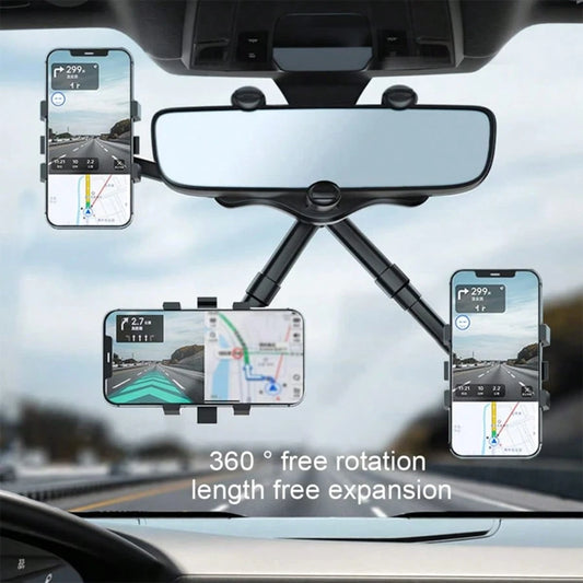 360° Rotatable And Retractable Car Phone Holder, Multifunctional Adjustable Mount, Universal Rearview Mirror Phone Holder For All Mobile Phones,Secure Grip For Navigation While Driving, Stylish Access
