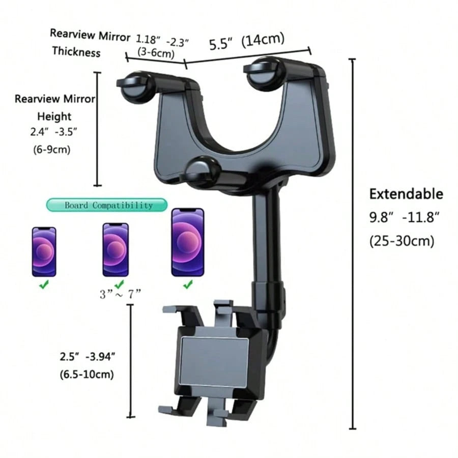 360° Rotatable And Retractable Car Phone Holder, Multifunctional Adjustable Mount, Universal Rearview Mirror Phone Holder For All Mobile Phones,Secure Grip For Navigation While Driving, Stylish Access