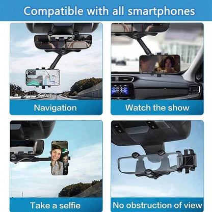 360° Rotatable And Retractable Car Phone Holder, Multifunctional Adjustable Mount, Universal Rearview Mirror Phone Holder For All Mobile Phones,Secure Grip For Navigation While Driving, Stylish Access