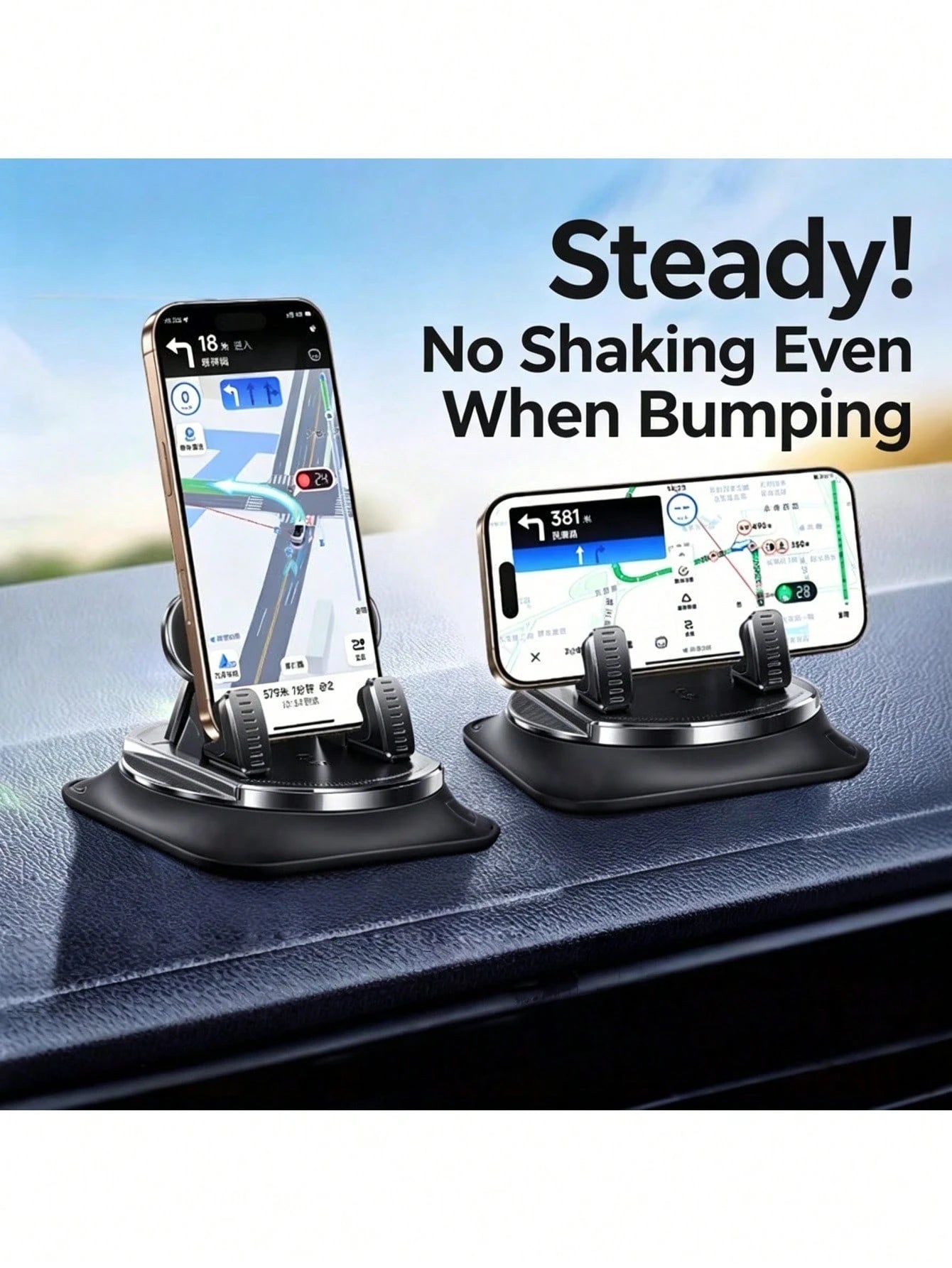 360° Rotatable Car Phone Holder With ABS & Non-Slip Base, Adjustable Dashboard/Desk/ Use Compatible For IPhone & Android Smartphones- Rotating Arm For Hands-Free Driving, Navigation, Video Calls And
