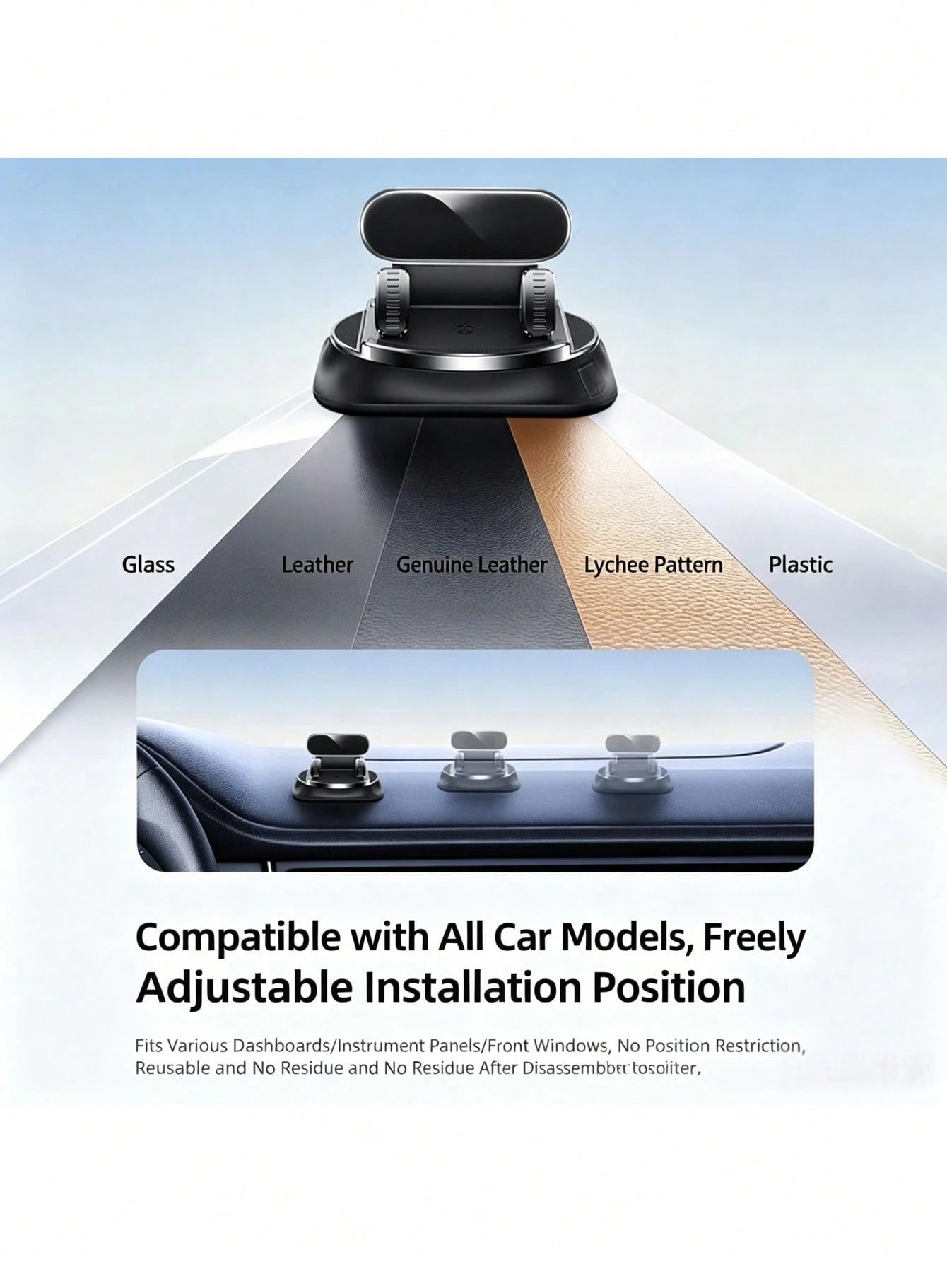 360° Rotatable Car Phone Holder With ABS & Non-Slip Base, Adjustable Dashboard/Desk/ Use Compatible For IPhone & Android Smartphones- Rotating Arm For Hands-Free Driving, Navigation, Video Calls And