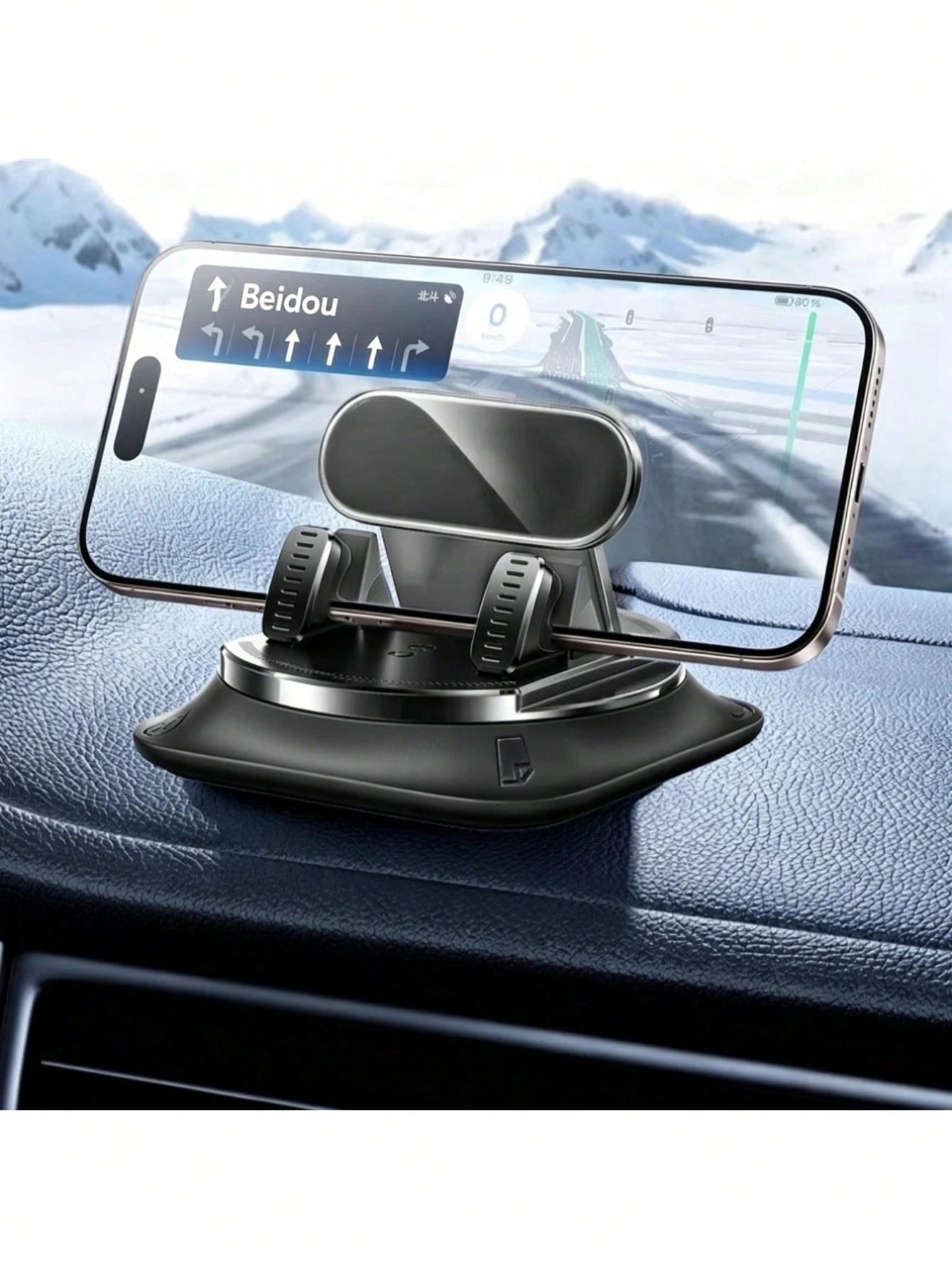 360° Rotatable Car Phone Holder With ABS & Non-Slip Base, Adjustable Dashboard/Desk/ Use Compatible For IPhone & Android Smartphones- Rotating Arm For Hands-Free Driving, Navigation, Video Calls And